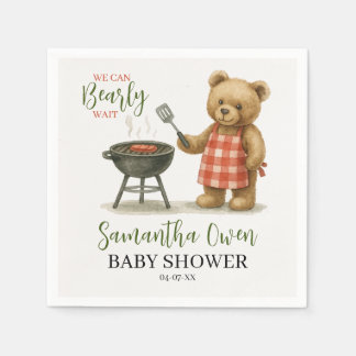 We Can Bearly Wait BBQ Baby Shower Boy Serviette