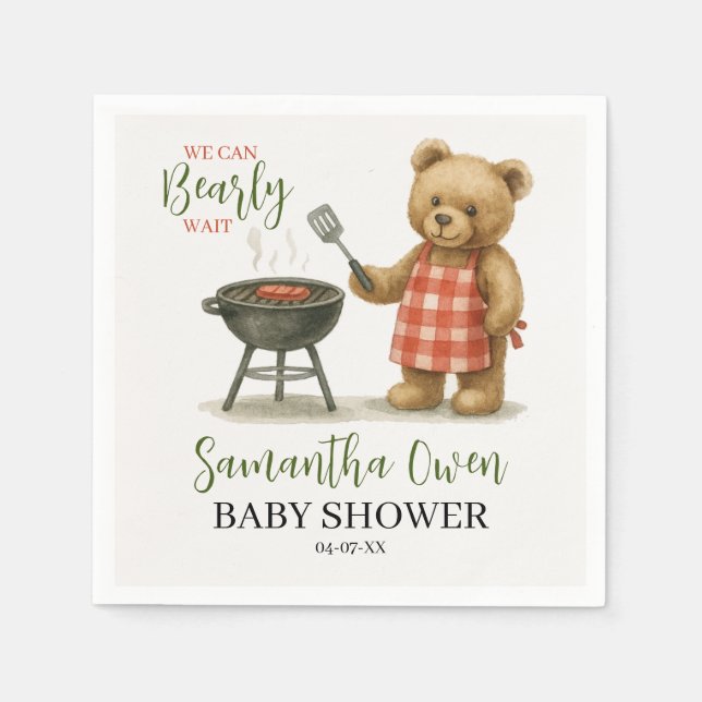 We Can Bearly Wait BBQ Baby Shower Boy Serviette (Vorderseite)