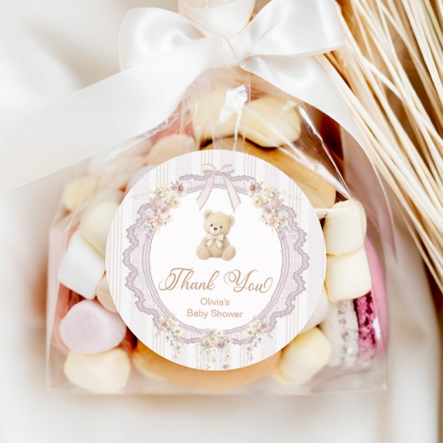 We Can Bearly Wait Bear Baby Shower Thank You Runder Aufkleber (Von Creator hochgeladen)