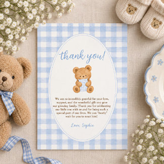 We Can Bearly Wait Bear Boy Baby Shower Dankeskarte