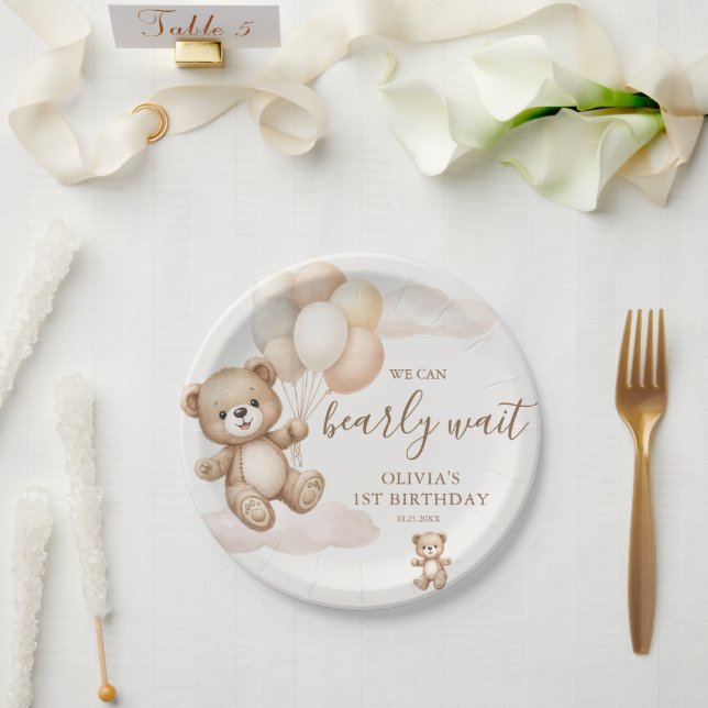 We Can Bearly Wait Birthday Pappteller (Hochzeit)