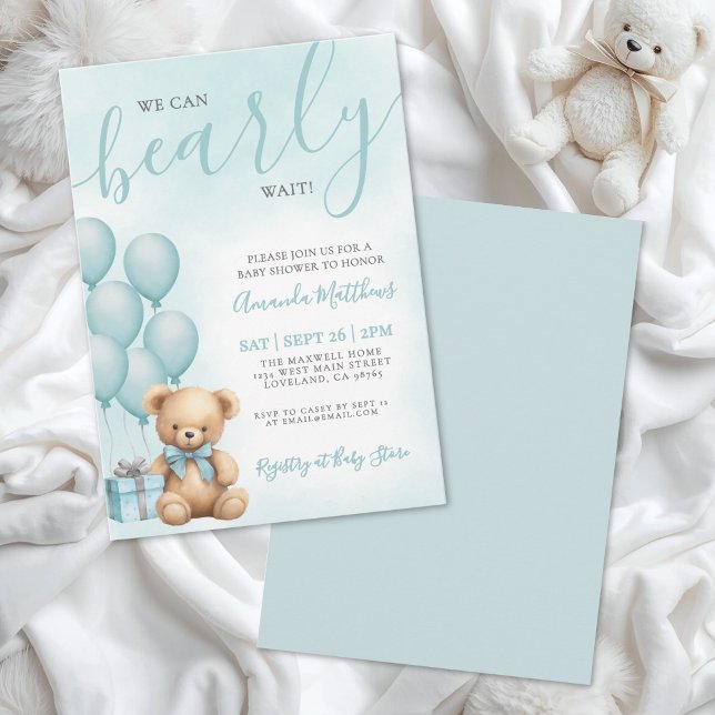 We Can Bearly Wait Blue Bear Baby Shower Einladung (We Can Bearly Wait Blue Bear Baby Shower Invitation)