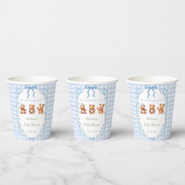 We Can Bearly Wait Blue Gingham Baby Shower  Pappbecher (Multi)