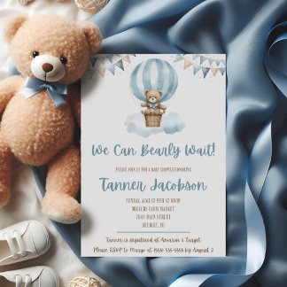 We Can Bearly Wait! Blue Teddy Bear Baby Shower Einladung