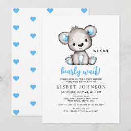 We Can Bearly Wait Blue Teddy Bear Baby Shower Einladung