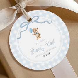 We Can Bearly Wait Blue Teddy Bear Baby Shower Geschenkanhänger