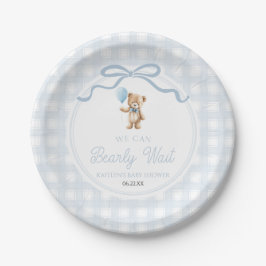 We Can Bearly Wait Blue Teddy Bear Baby Shower Pappteller