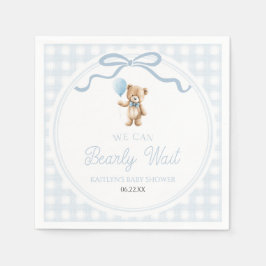 We Can Bearly Wait Blue Teddy Bear Baby Shower Serviette