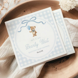 We Can Bearly Wait Blue Teddy Bear Baby Shower Serviette