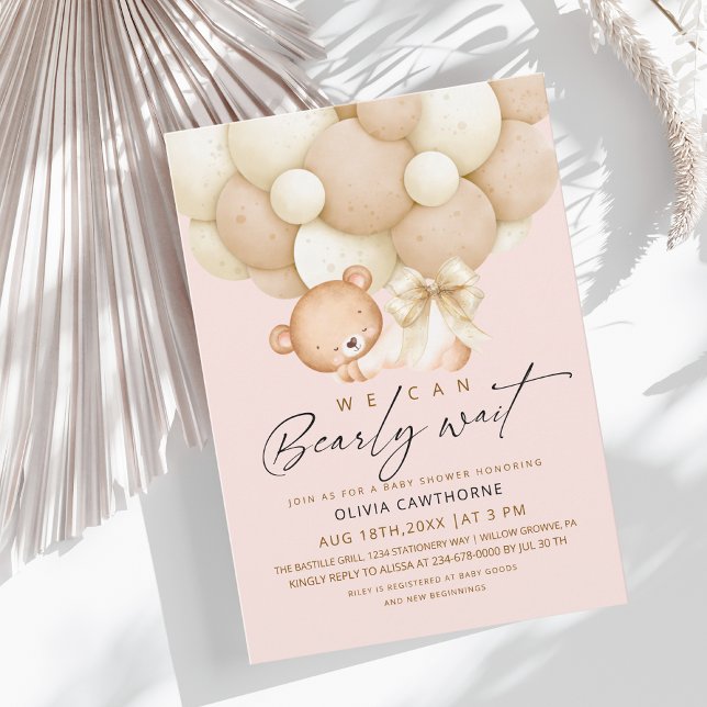 We can Bearly Wait Blush Pink Baby Shower   Einladung (Von Creator hochgeladen)