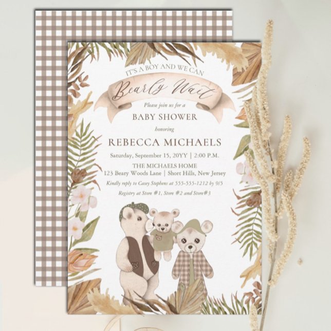 We Can Bearly Wait Boho Bear Family Baby Shower Einladung (Von Creator hochgeladen)
