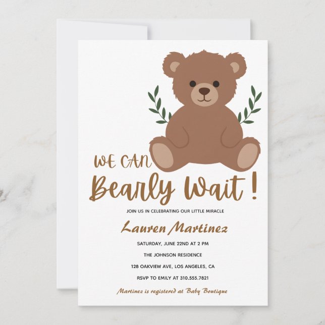 We Can Bearly Wait Boy Baby Shower Invitation Einladung (Vorderseite)