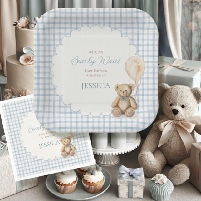 We Can Bearly Wait Boy Teddy Bear Baby Shower Pappteller (Von Creator hochgeladen)