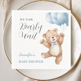 We Can Bearly Wait Boy Teddy Bear Baby Shower Serviette