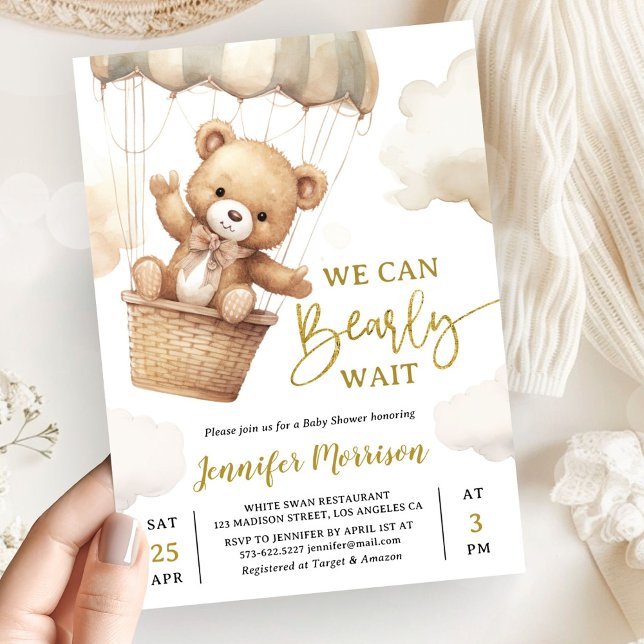 We Can Bearly Wait Brown Teddy Bear Baby Shower Einladung (Von Creator hochgeladen)