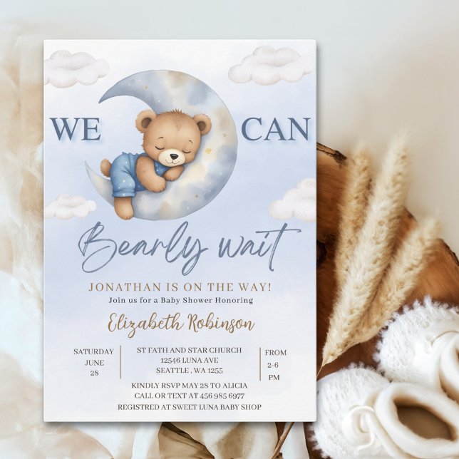 We can Bearly wait - Cute Bear Baby shower boy Einladung (Von Creator hochgeladen)