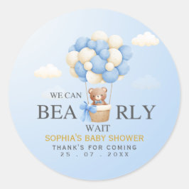 We can Bearly Wait Cute Bear Baby Shower Boy Runder Aufkleber