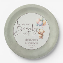 We can bearly wait cute bear balloon baby shower pappteller