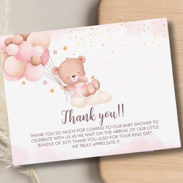 We Can Bearly Wait Cute Bear Girl Baby Shower Dankeskarte (Von Creator hochgeladen)