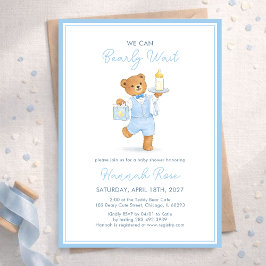 We Can Bearly Wait Cute Blue Boy Teddy Baby Shower Einladung
