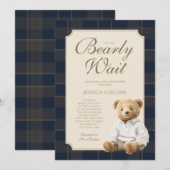 We Can Bearly Wait Cute Cub Teddy Bear Baby Shower Einladung (Vorne/Hinten)