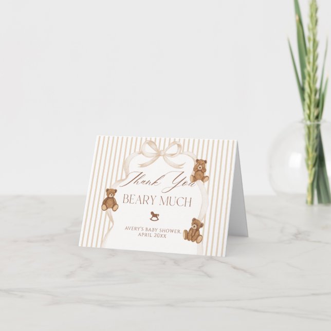 We Can Bearly Wait Elegant Baby Shower Dankeskarte (Vorderseite)