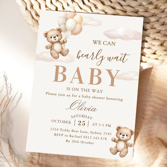 We Can Bearly Wait Elegant Teddy Baby Shower Einladung (Von Creator hochgeladen)