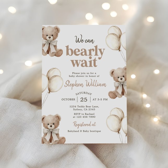 We Can Bearly Wait Elegant Teddy Bear Baby Shower Einladung (Von Creator hochgeladen)
