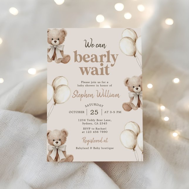 We Can Bearly Wait Elegant Teddy Bear Baby Shower Einladung (Von Creator hochgeladen)