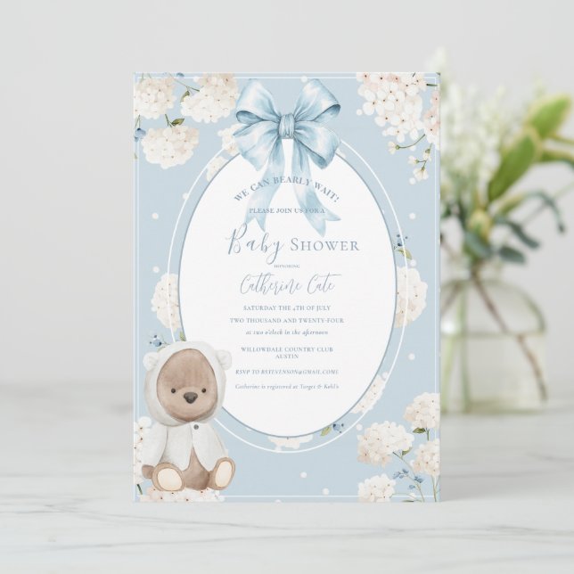 We Can Bearly Wait Floral Whimsical Baby Shower Einladung (Stehend Vorderseite)