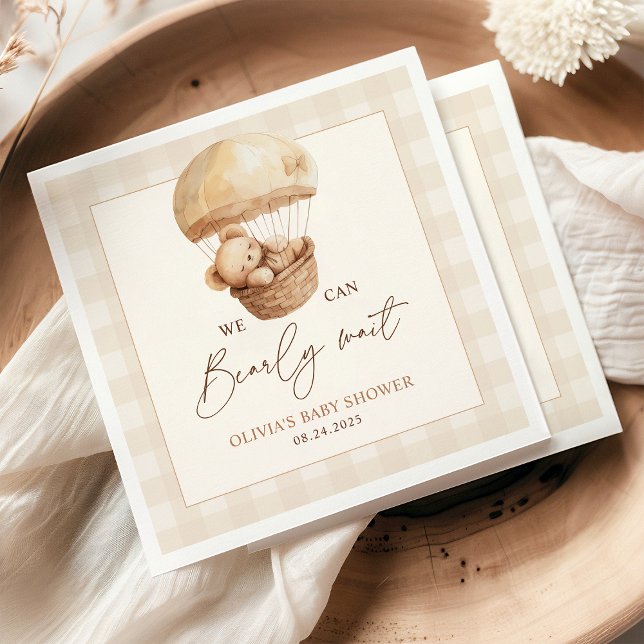 We Can Bearly Wait Gingham Teddy Bear Baby Shower  Serviette (Von Creator hochgeladen)