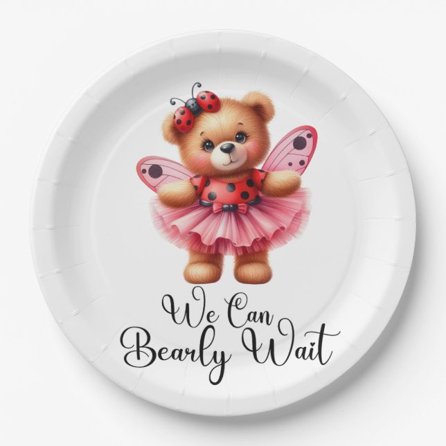 We Can Bearly Wait Girl Baby Paper Plates Pappteller (Vorderseite)