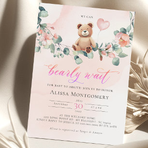 We Can Bearly Wait! Girl Baby Shower Invitation Einladung