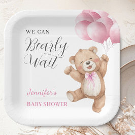 We Can Bearly Wait Girl Teddy Bear Baby Shower Pappteller
