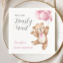 We Can Bearly Wait Girl Teddy Bear Baby Shower Serviette