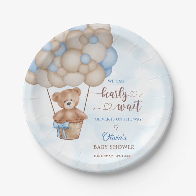 We Can Bearly Wait Hot Air Balloon Baby Shower Pappteller (Vorderseite)