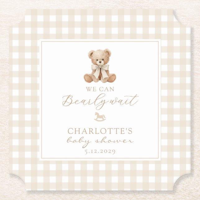We can bearly Wait Neutral Teddy bear baby shower Untersetzer (Vorderseite)