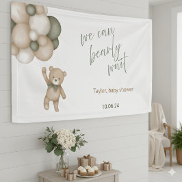 We Can Bearly Wait Neutral Teddy Bear Banner