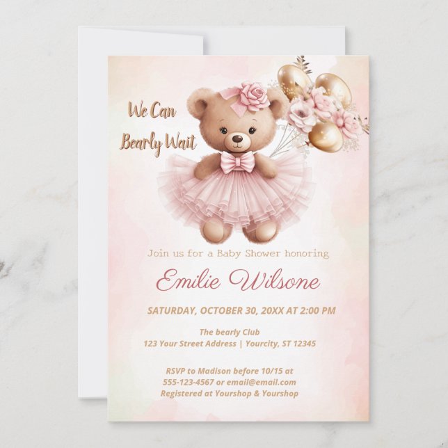 We can bearly wait pink baby shower Einladung (Vorderseite)