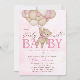 We Can Bearly Wait Pink Baby Shower Einladung