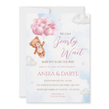 We Can Bearly Wait Pink Baby Shower Invitation