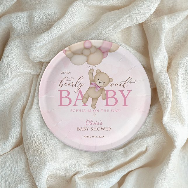We Can Bearly Wait Pink Baby Shower Pappteller (Von Creator hochgeladen)
