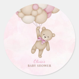 We Can Bearly Wait Pink Baby Shower Runder Aufkleber