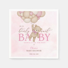 We Can Bearly Wait Pink Baby Shower Serviette