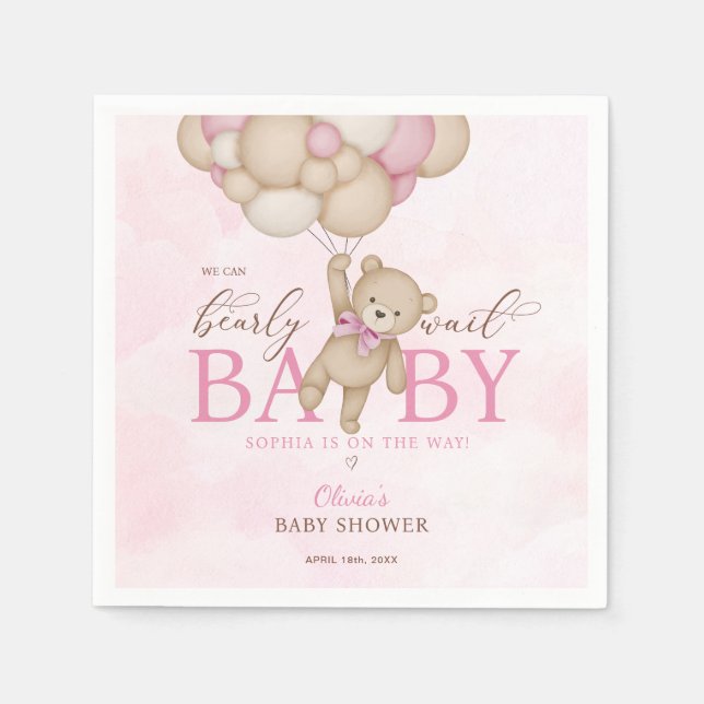 We Can Bearly Wait Pink Baby Shower Serviette (Vorderseite)