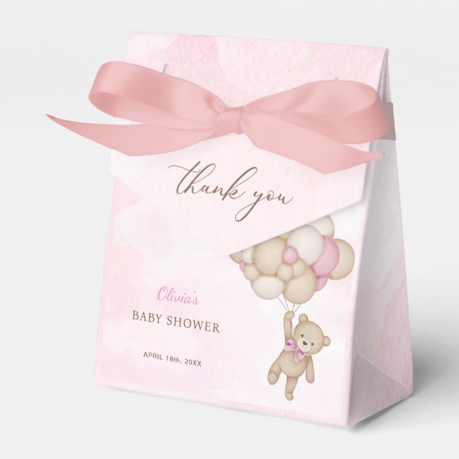 We Can Bearly Wait Pink Baby Shower Thank You Geschenkschachtel (Vorderseite)