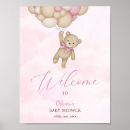 We Can Bearly Wait Pink Baby Shower Welcome Sign Poster