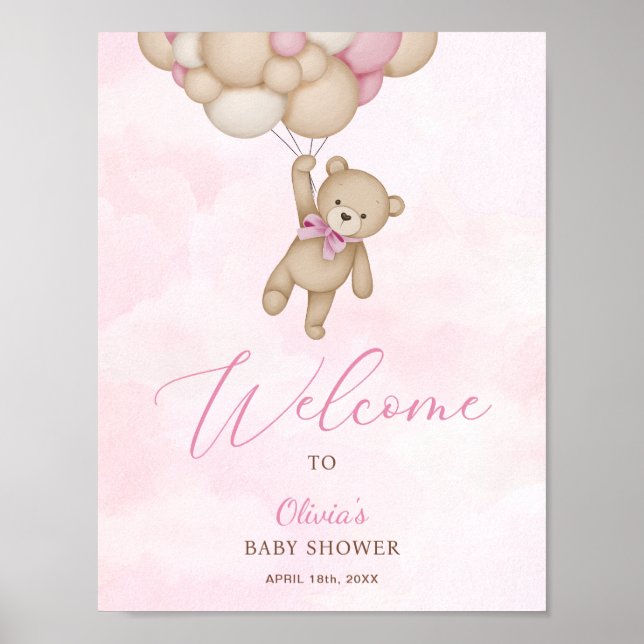 We Can Bearly Wait Pink Baby Shower Welcome Sign Poster (Vorne)