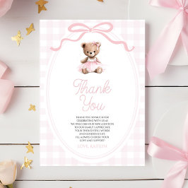 We Can Bearly Wait Pink Teddy Bear Baby Shower Dankeskarte