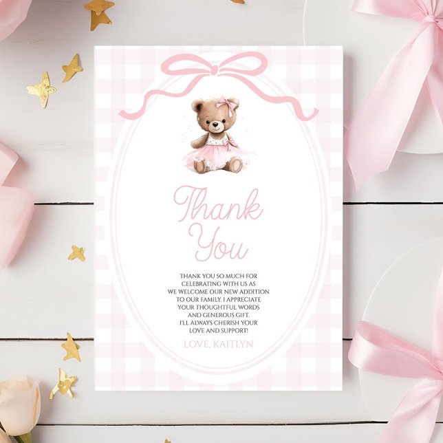 We Can Bearly Wait Pink Teddy Bear Baby Shower Dankeskarte (Von Creator hochgeladen)